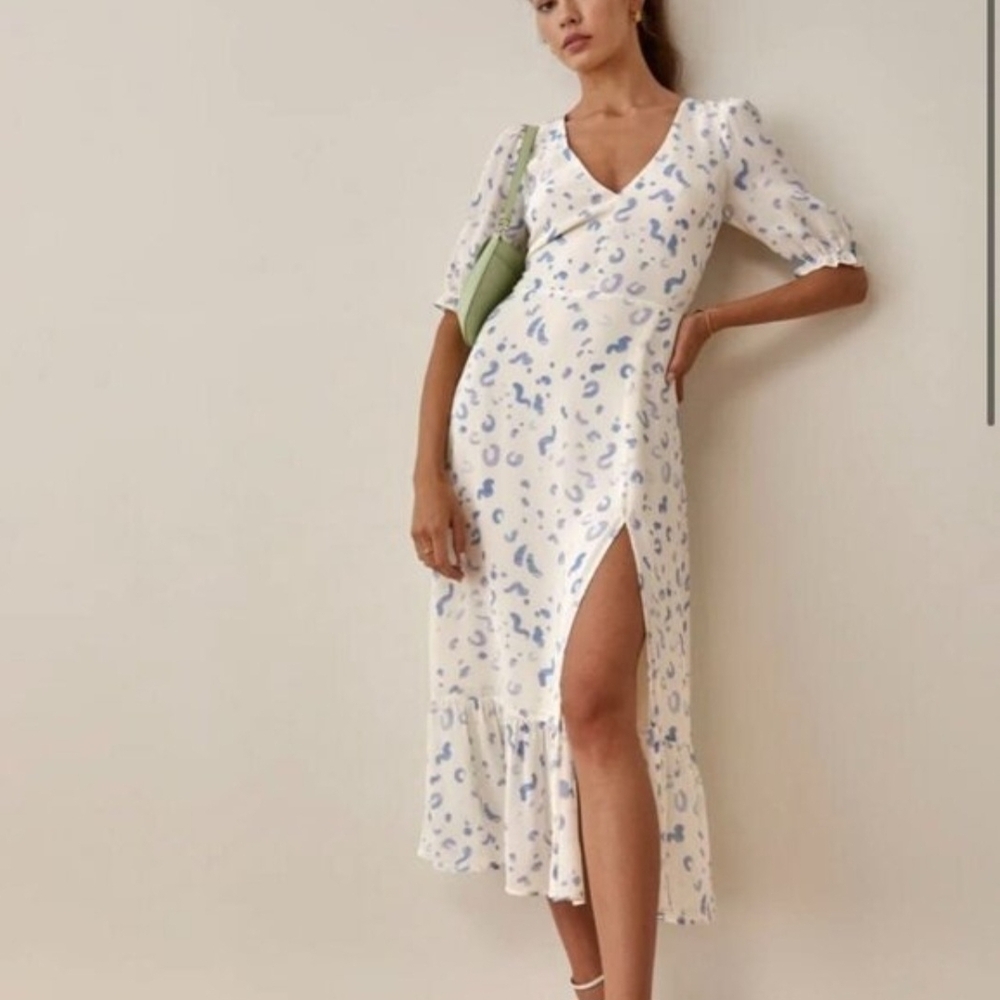 Reformation White and Blue Midi Dress